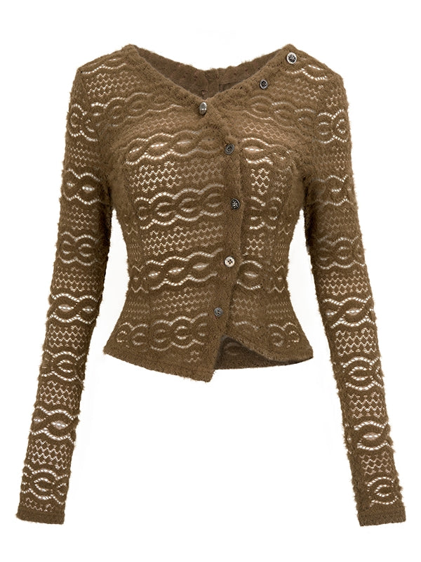 로우 게이지 루즈 펀칭 크로셰 니트