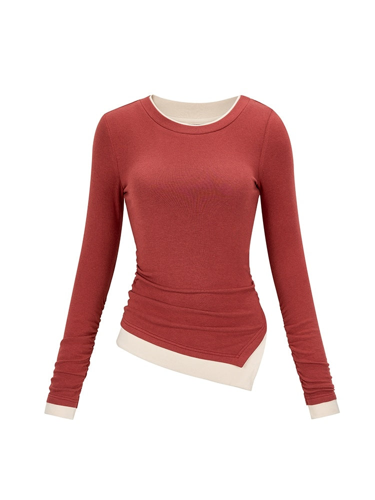 Knit Fake-Layered Asymmetry Plain Simple Cutsew