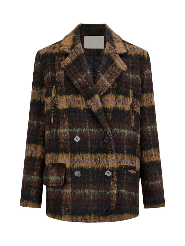2Type Checked Wool Ovresize Long Middle Coat