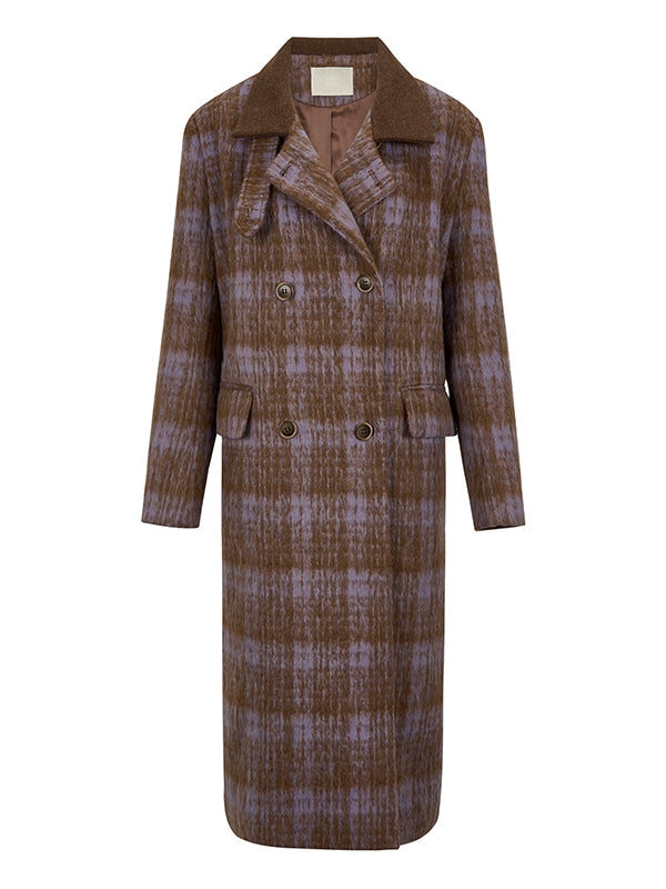 체크 울 레트로 오버사이즈 체스터 코트