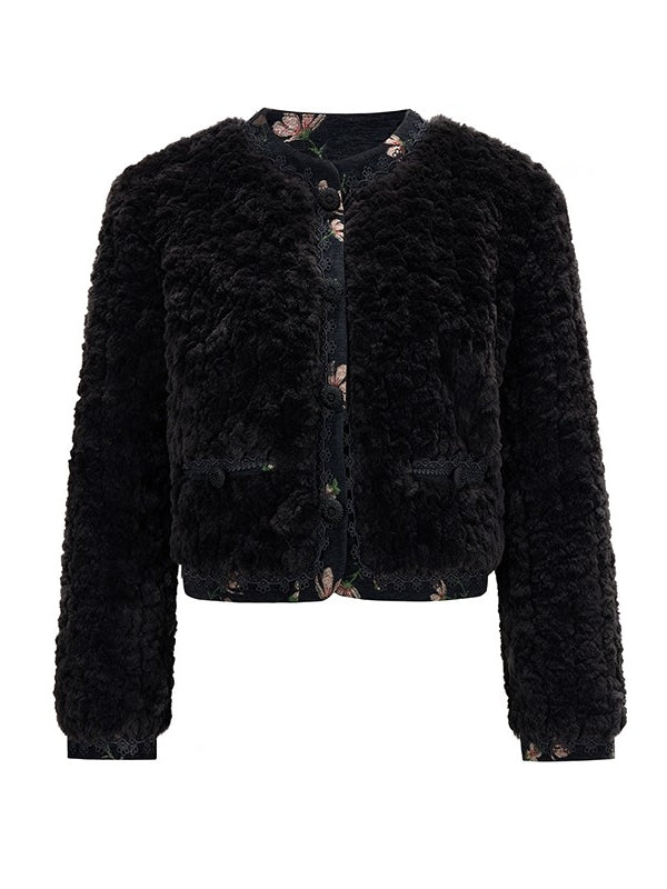 플라워 플러피 레트로 울 재킷