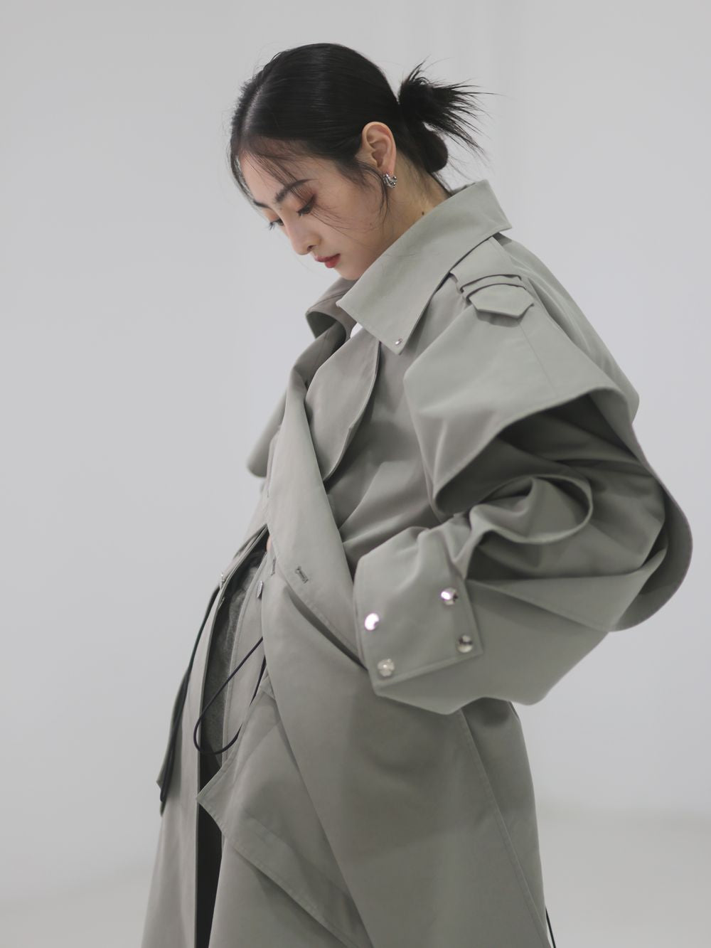 Nichi Balloon-sleeve Long Trench-coat