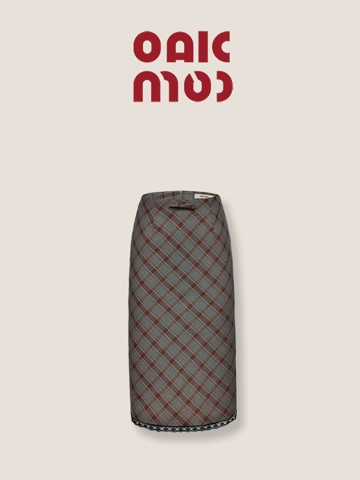 Diamond-shaped Plaid Hip-hugging Skirt