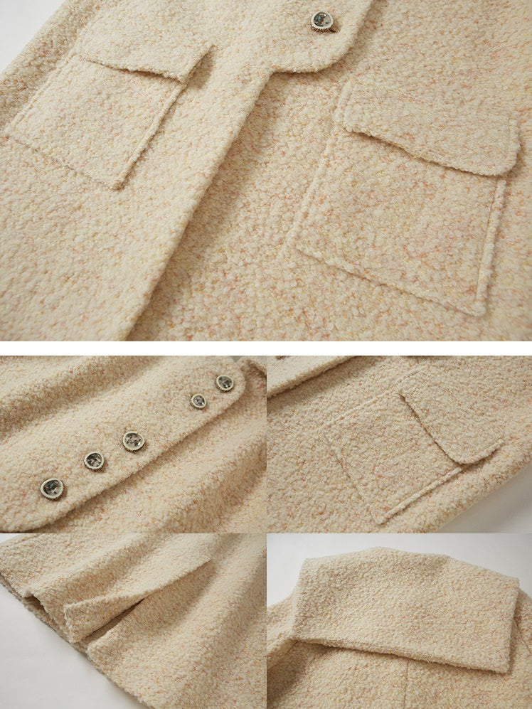 라펠 디자인 버튼 미들 기장 코트