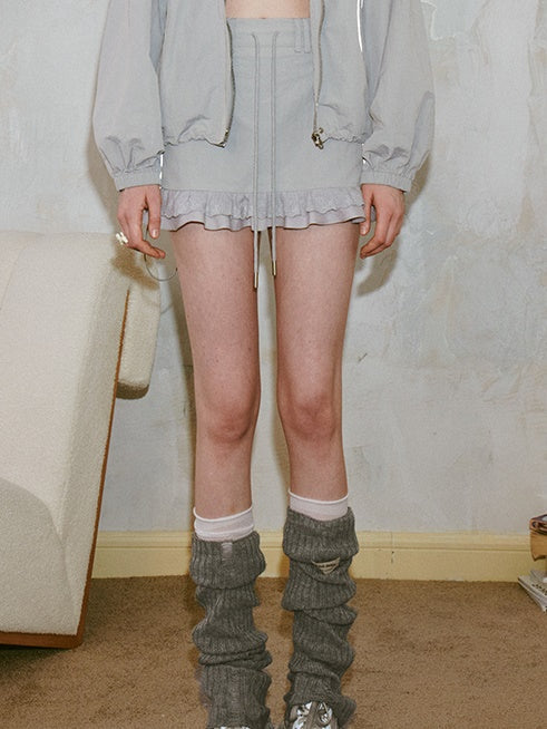 Sports Work Style Hooded Jacket & Frill Short Skirt