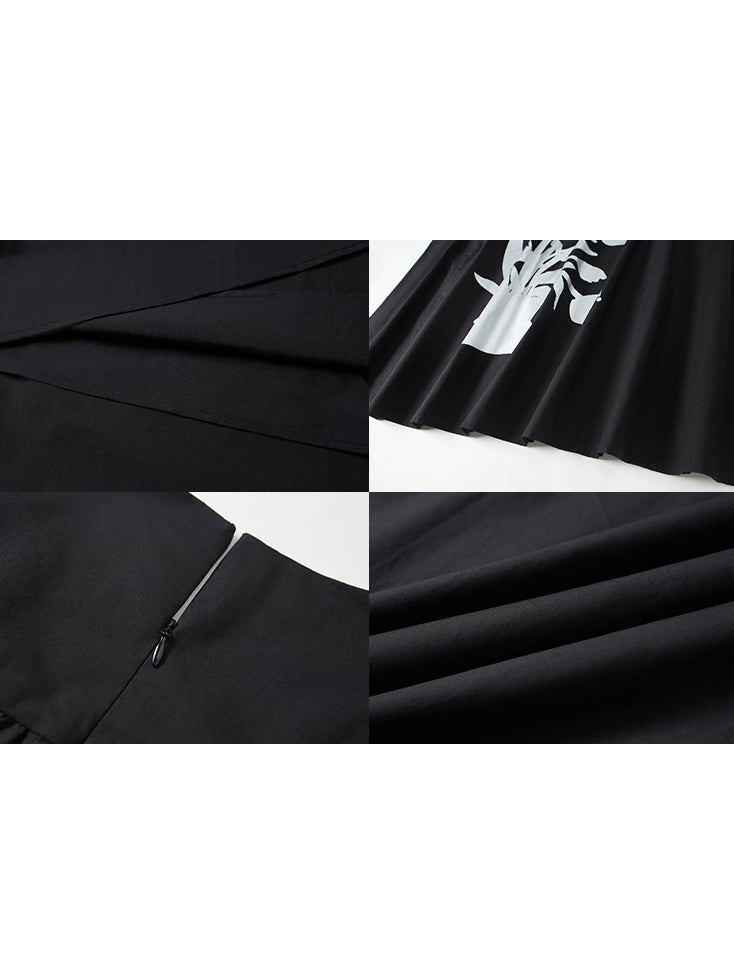 シルバーフラワーポットプリントノースリーブAラインワンピース