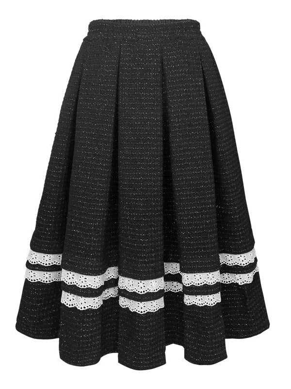 이레귤러 레이스 밑단 자켓 & 플레어 플리츠 스커트