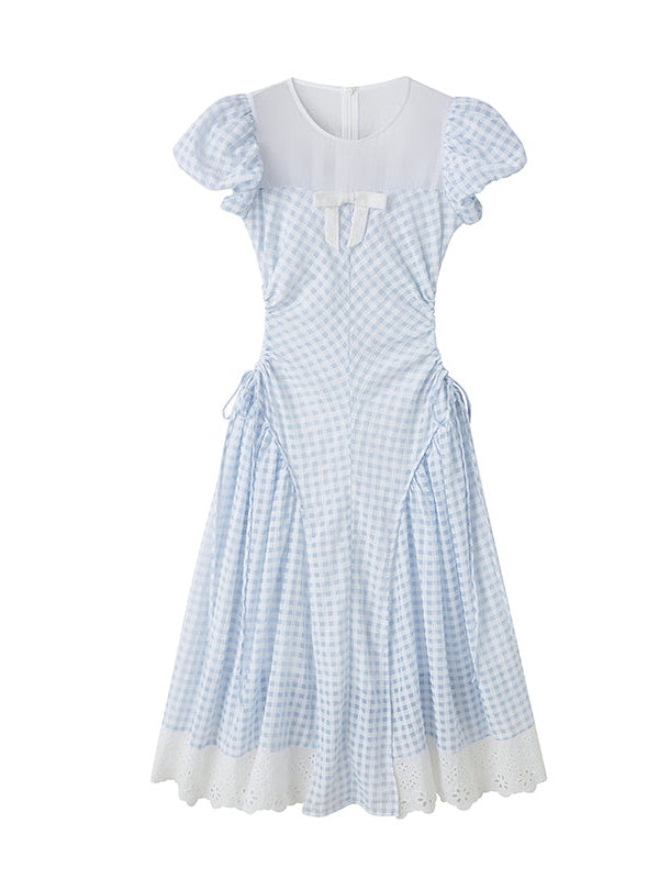 チェック柄ハイウエストホロードレス
