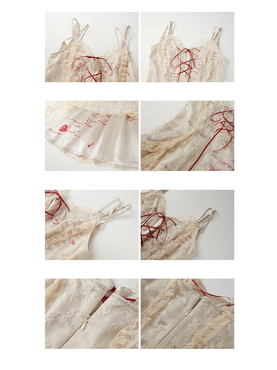 레터 프린트 레이스 롱 & 쇼트 서스펜더 드레스