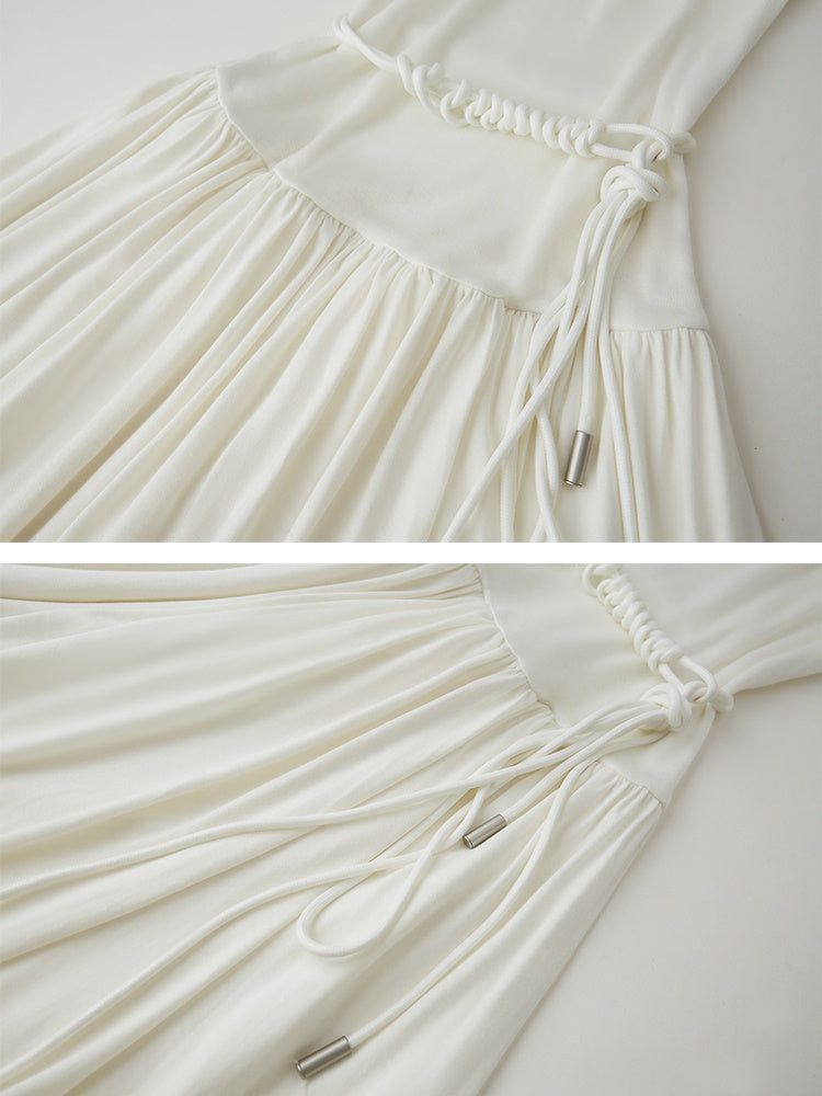 Pleated Draped Sheer Sleeveless Long Dress