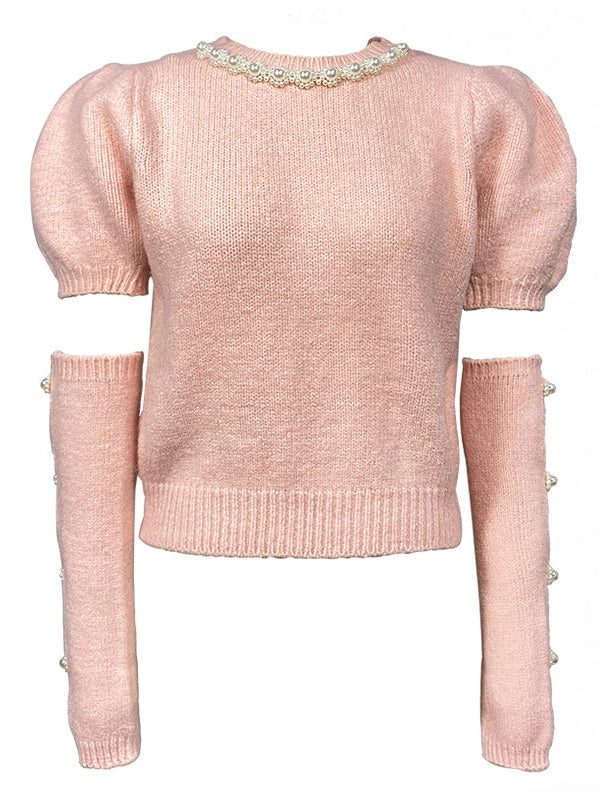 하트 펄 장식 퍼리 하이웨이스트 슬립 드레스 & 탑