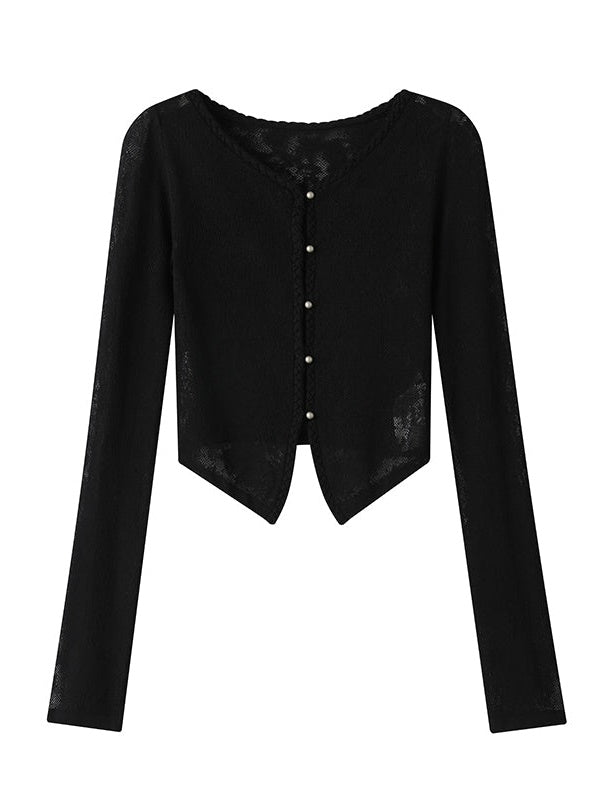 할로우 루즈 레이스 니트 가디건 & 브라탑