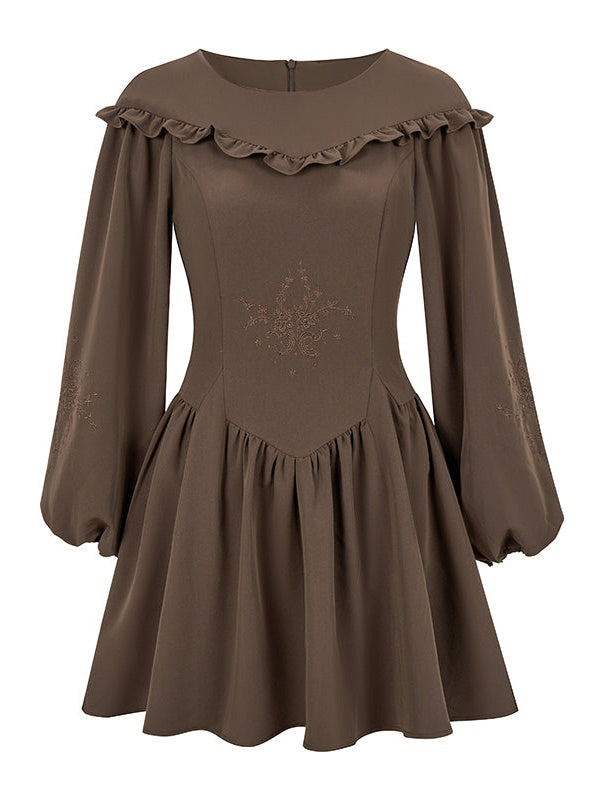 프렌치 전원자수 랜턴슬리브 원피스