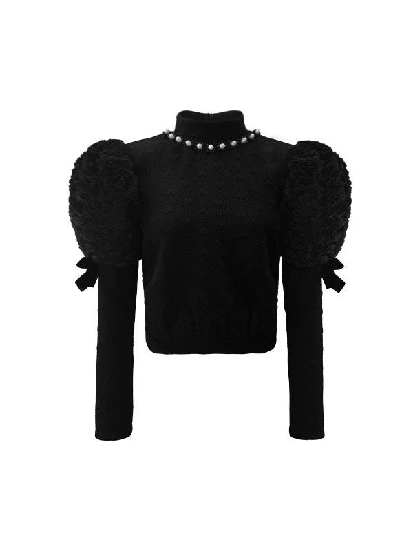 사랑 모피 소매 활 진주 장식 짧은 탑