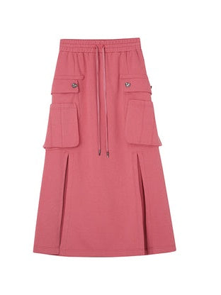 레터 긴팔 크롭 스웨트 & 스커트