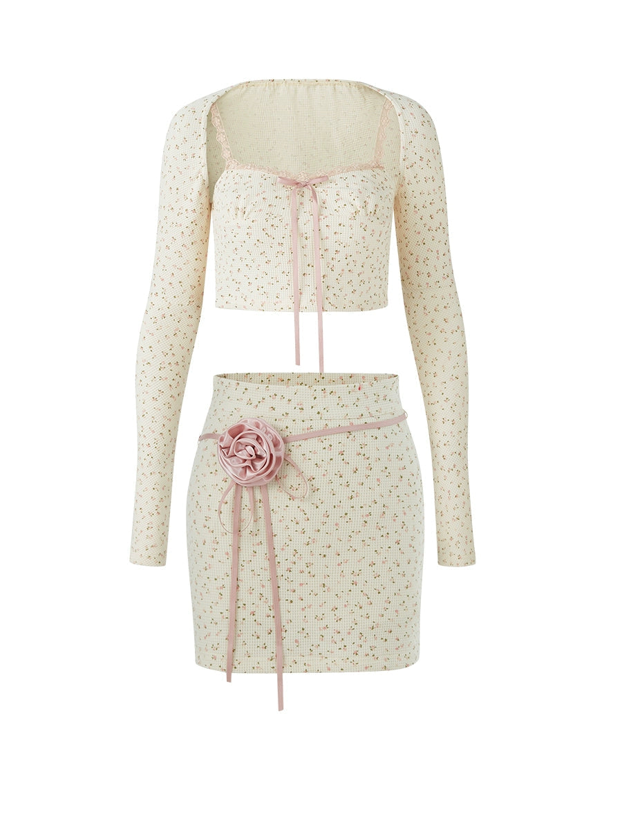 플로럴 캐미솔 볼레로 가디건 셋업 & 미니스커트