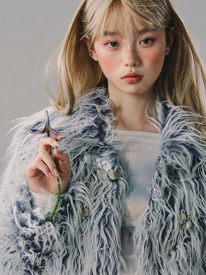 느슨한 긴 머리 모피 짧은 코트