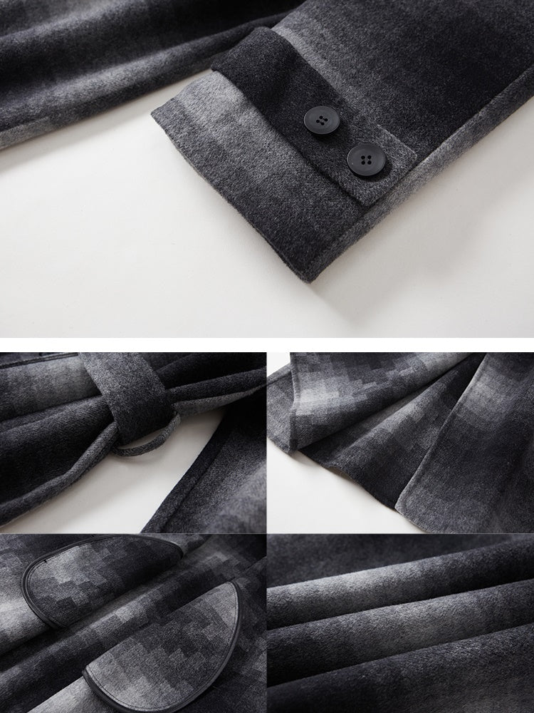 モザイクチェック柄 両面ウール混コート