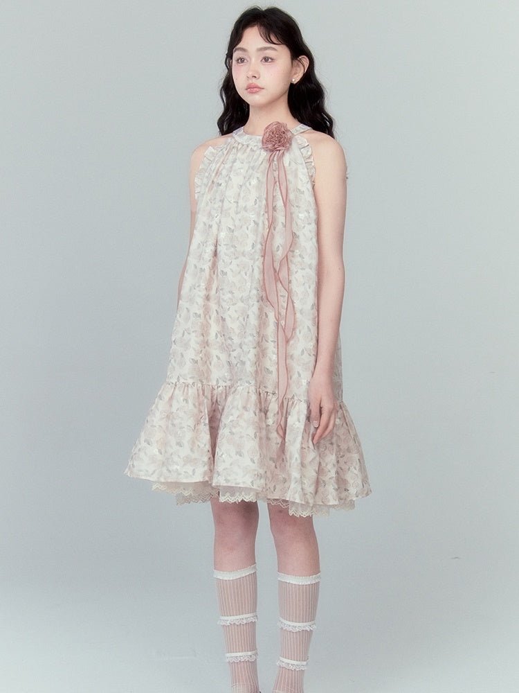 민소매 행잉넥 플라워 원피스