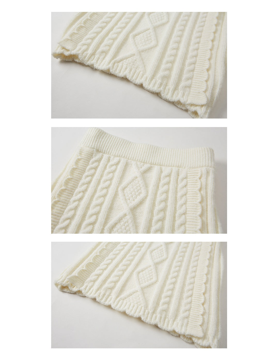 Cable Bottle-Neck Fluffy Knit Sweater & Frill Knitted Skirt