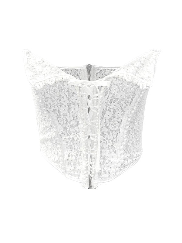 체크무늬 메쉬 투투 서스펜더 드레스 & 레이스 펄 코르셋