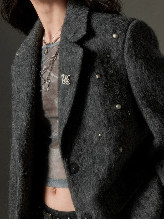 리벳 루즈 숄더 패드 재킷