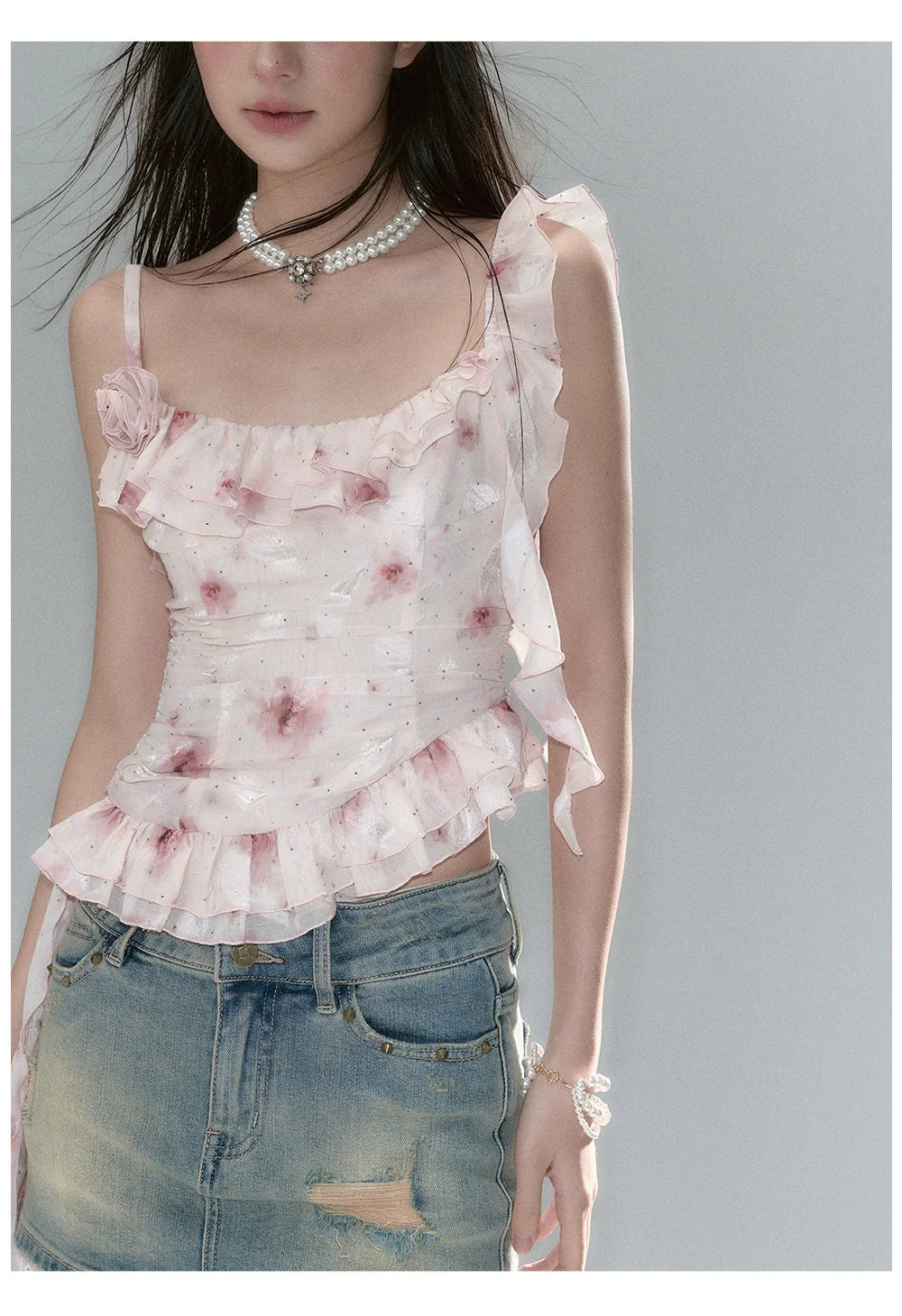 Detachable Square Neck Floral Midi Dress