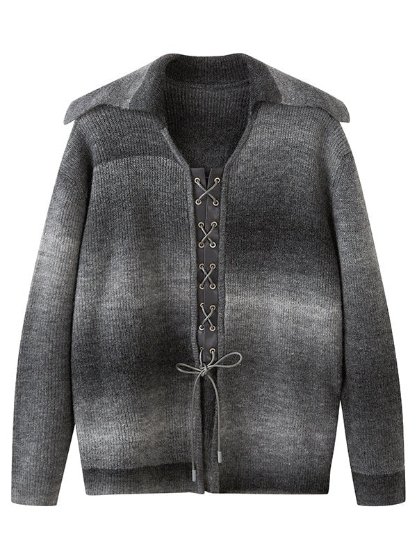 레이지 루즈 레이스업 니트 가디건