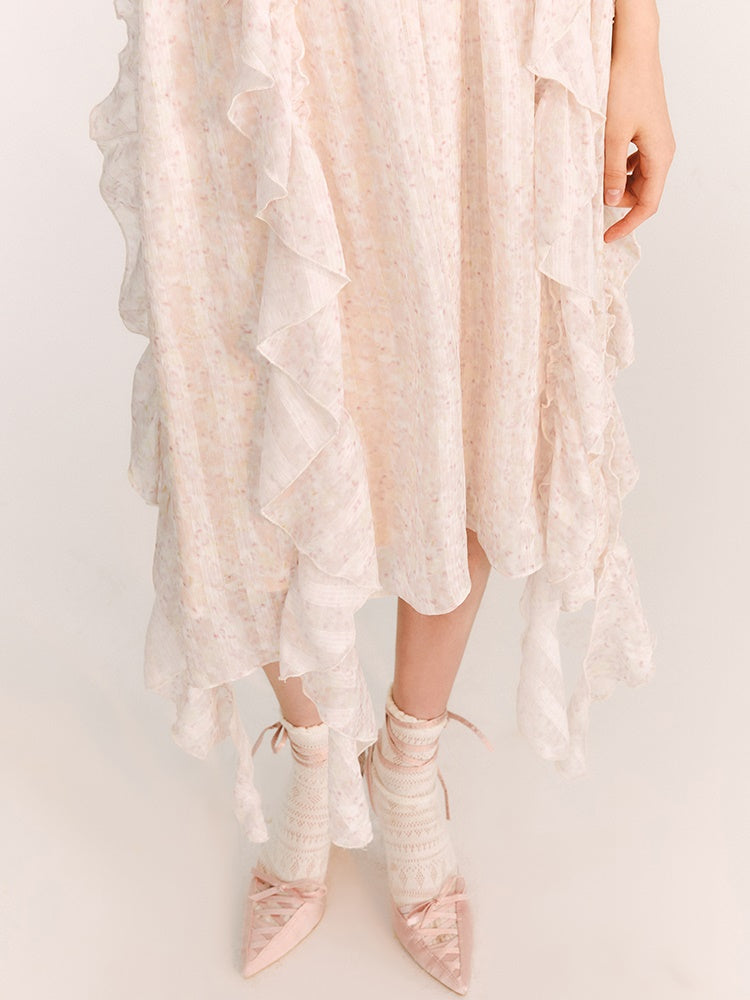 Fairy Irregular Frill Puff Sleeve 2Way Dress