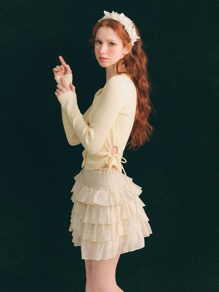 웨이스트 할로우 쇼트 니트 가디건