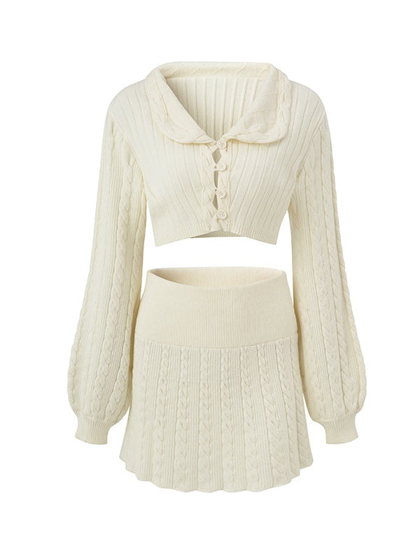 Knit Short Cardigan & Skirt