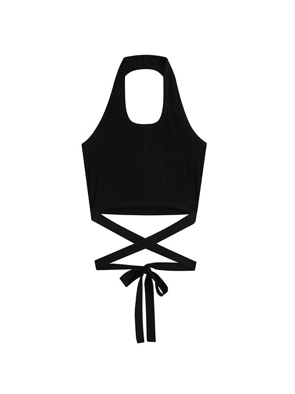 신축성 있는 질감의 바텀 셔츠 & 스트랩 조끼