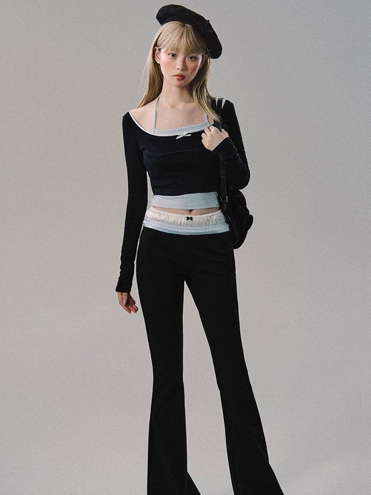 Square Collar Slim Cutsew & Halter Neck Camisole Set-Up