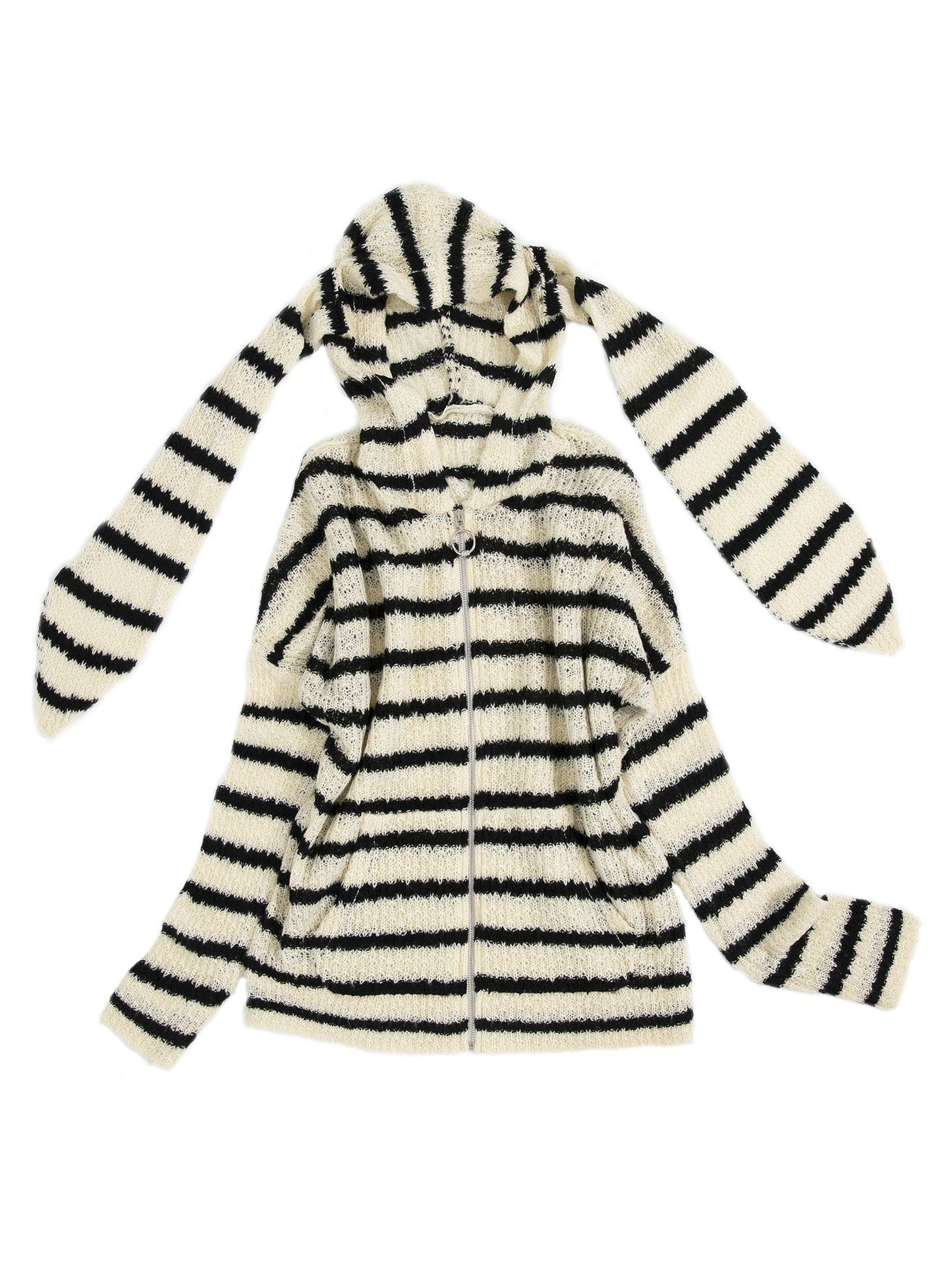 루즈 후드 토끼 귀 중공 재킷