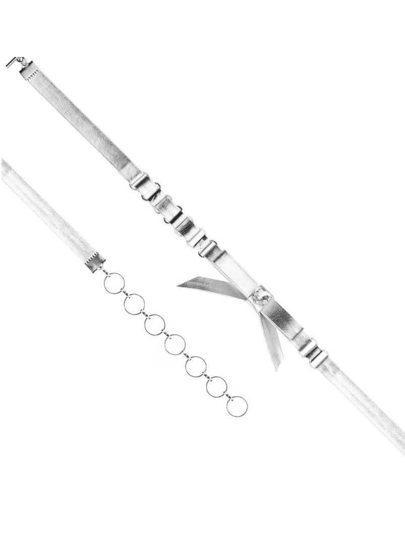 PU Zircon Bow Choker & Hair Accessory