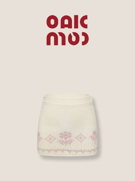 집업 자카드 니트 스탠드 칼라 가디건 & 스커트