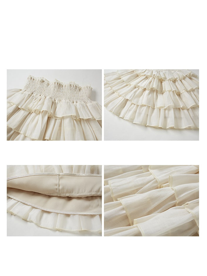 쉬머 프릴 칼라 셔츠 & 푹신한 케이크 스커트