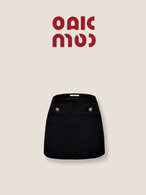 Fur Collar Double Button Short Coat & Skirt