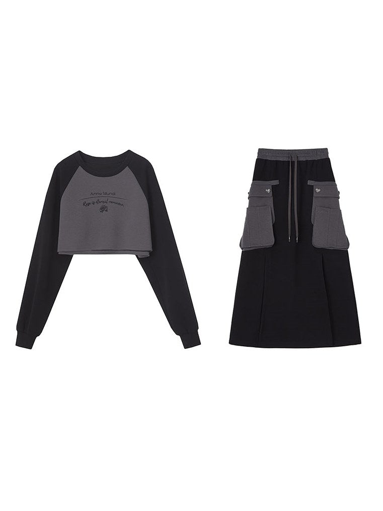 ショートスウェット&ロングスカートセットアップ