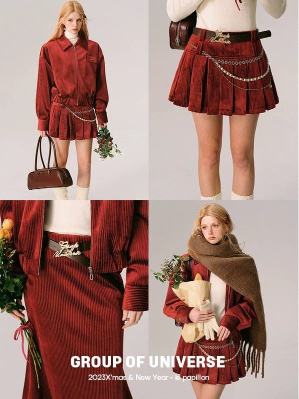 Velvet Swing Top Blouson & Mini Pleated Skirt & Long Mermaid Skirt