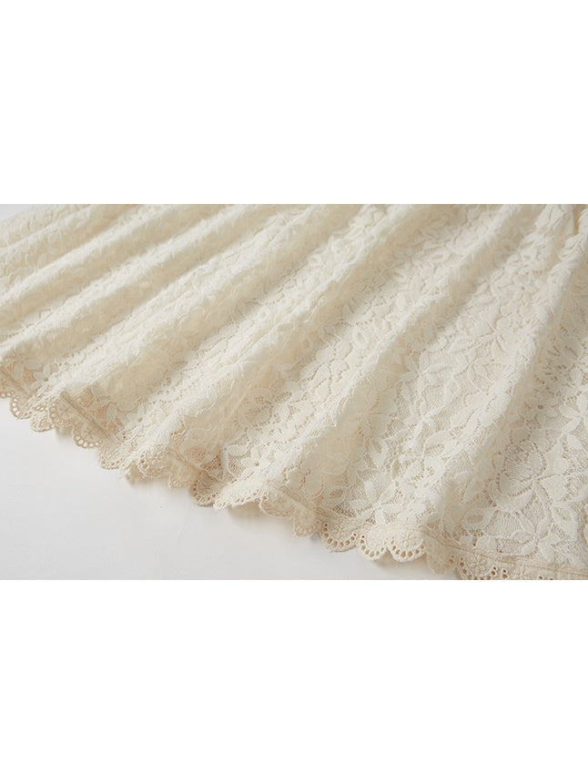 Lace High-Neck Peplum Design Top & Embroidered Lace Skirt