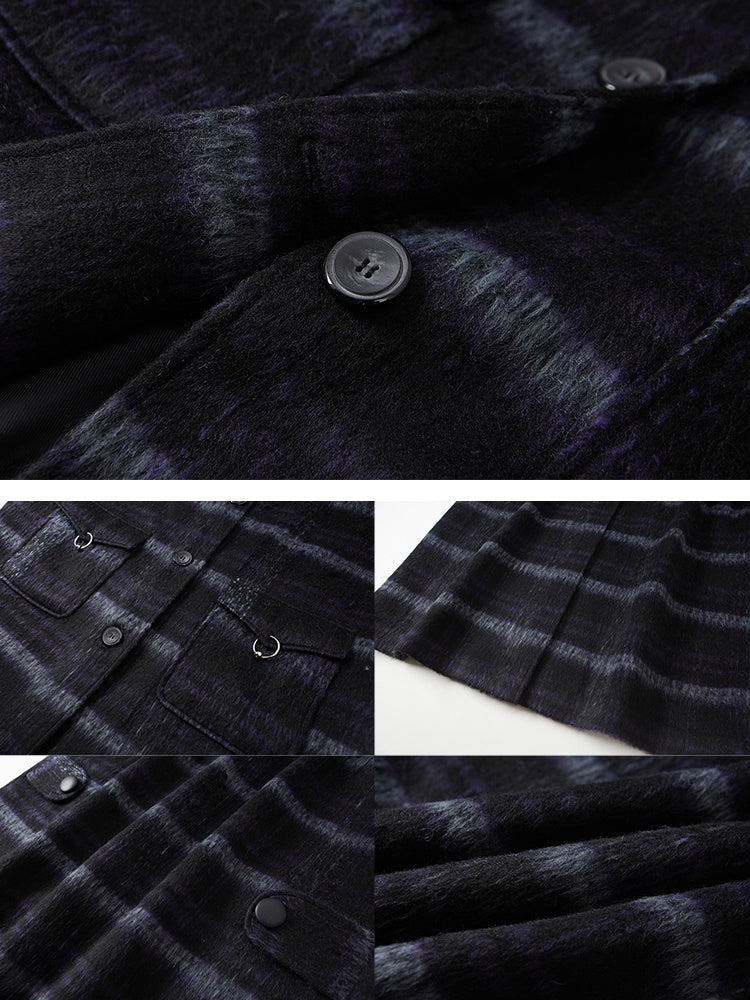 チェック柄片面フード付きコート