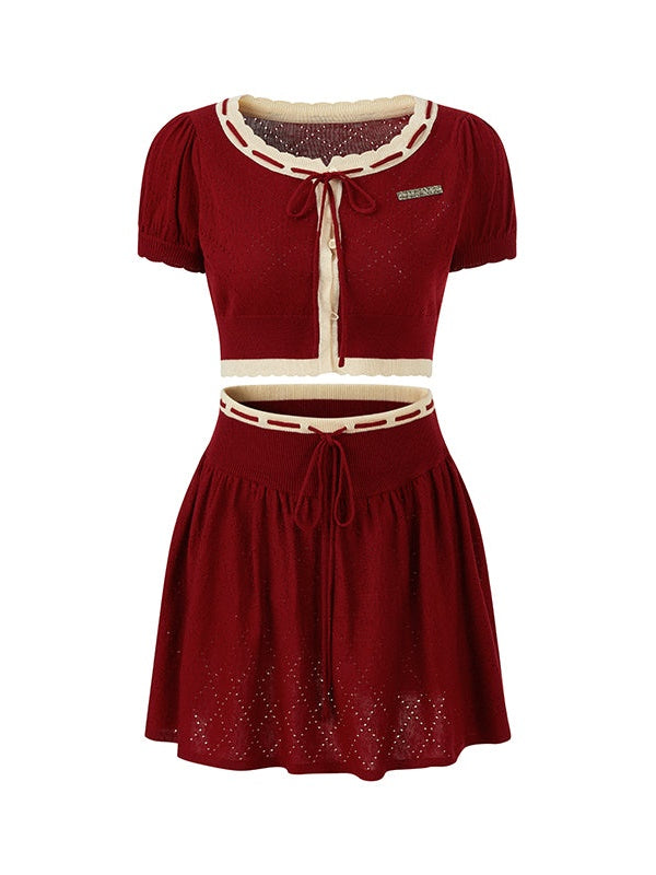 Knitted Short Cardigan & A-Line Skirt