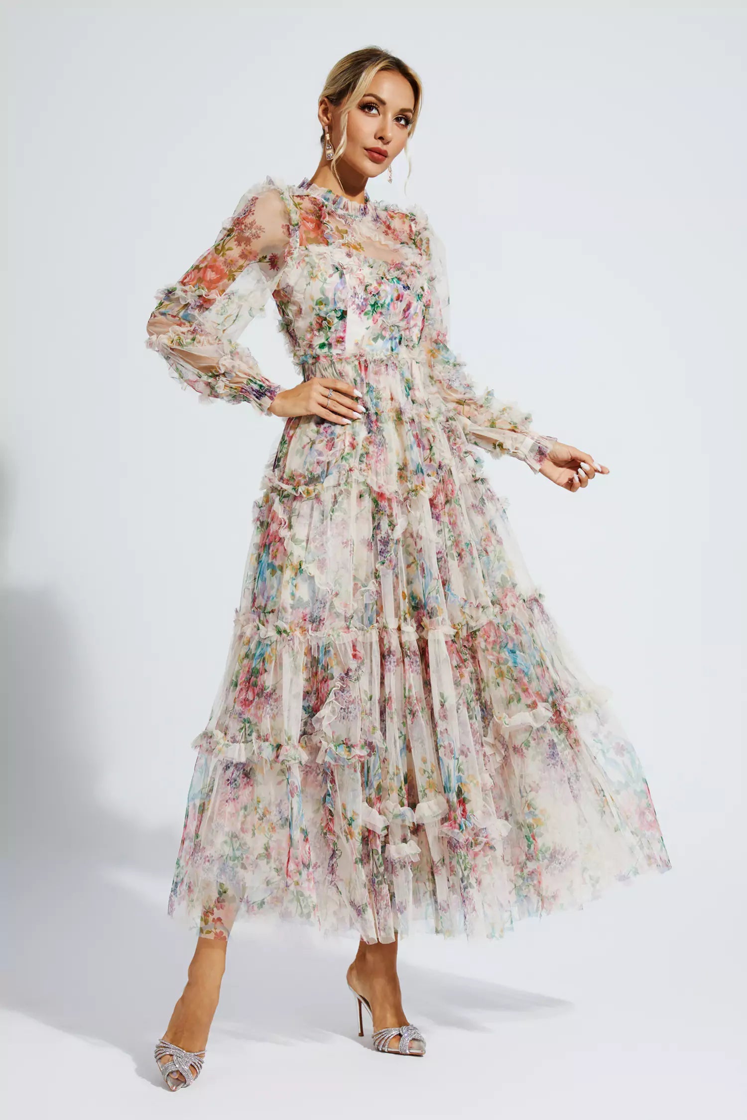 apricot floral maxi dress Saige Apricot Floral Long Sleeve Maxi Dress – FancyAdd