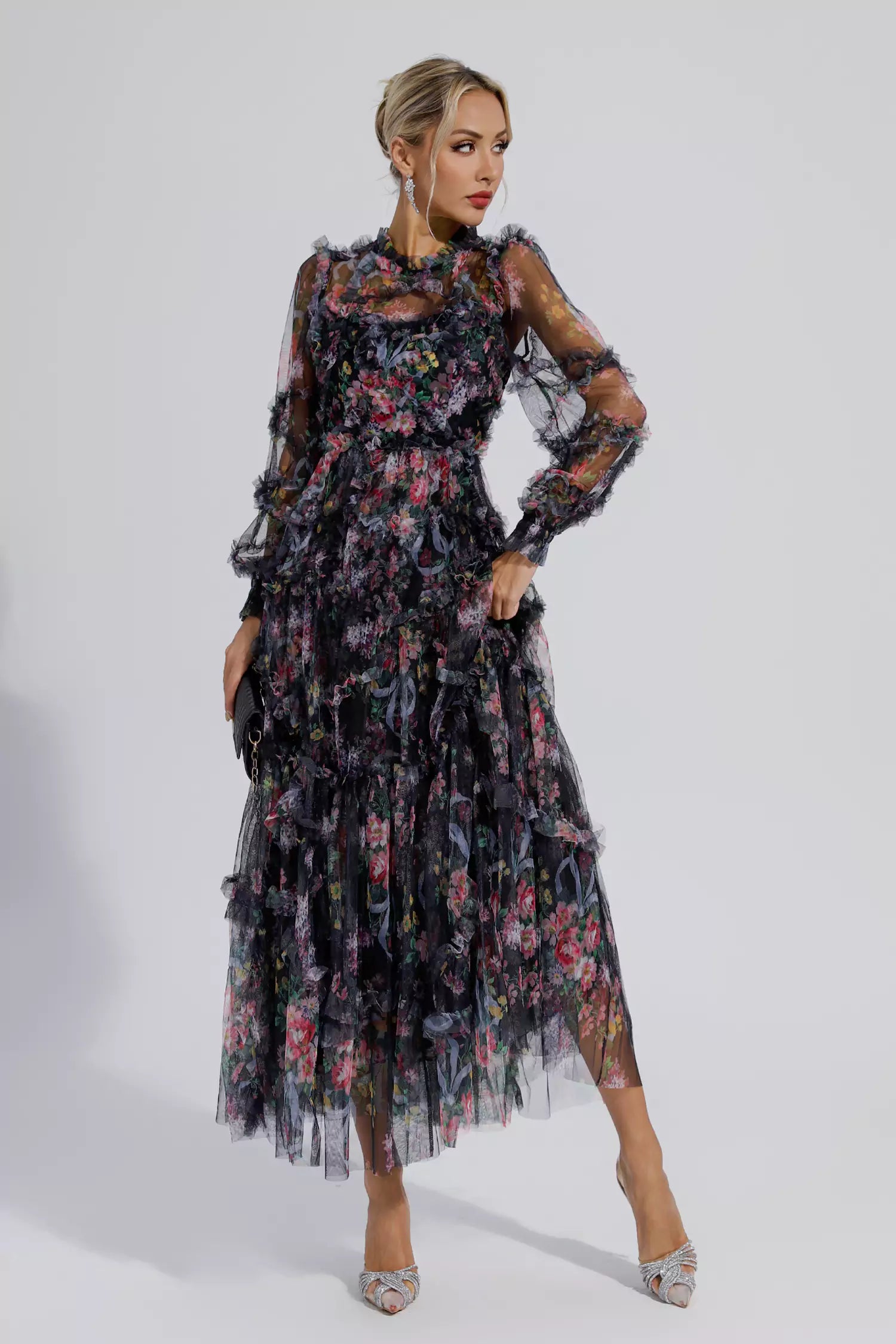 Saige Black Floral Long Sleeve Maxi Dress – FancyAdd