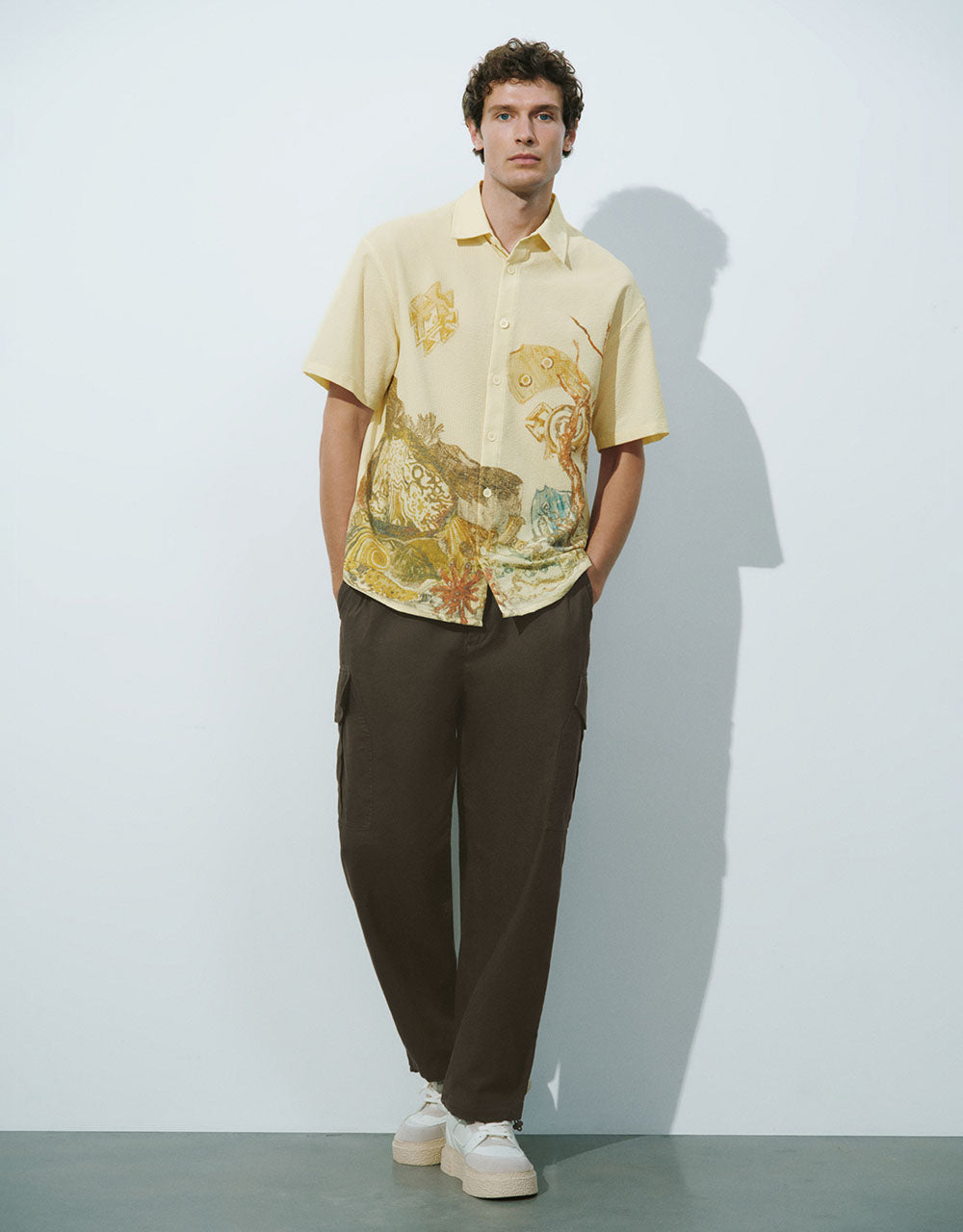 Printed Button Up Straight Shirt