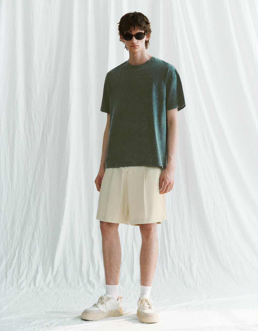 Textured Crew Neck Straight T-Shirt