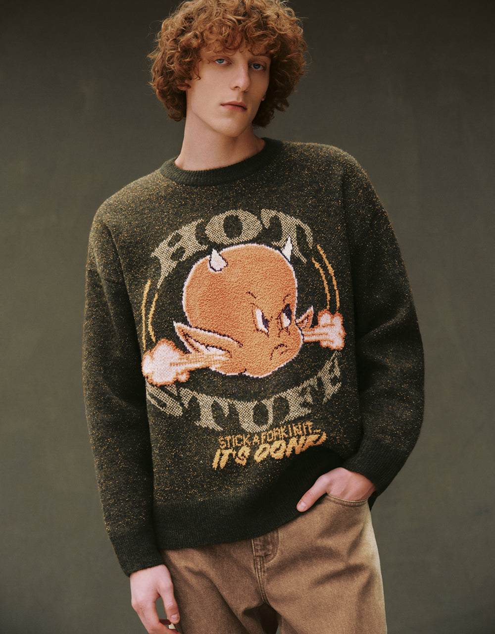 Drop Shoulder Sleeve Crew Neck Knitted T-Shirt