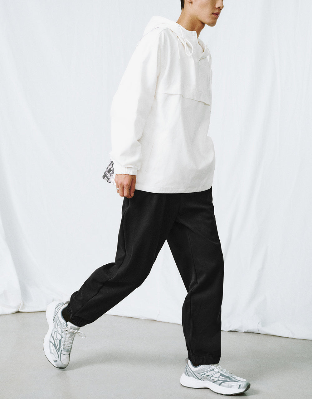 Zip Half Placket Hooed Overhead Shirt