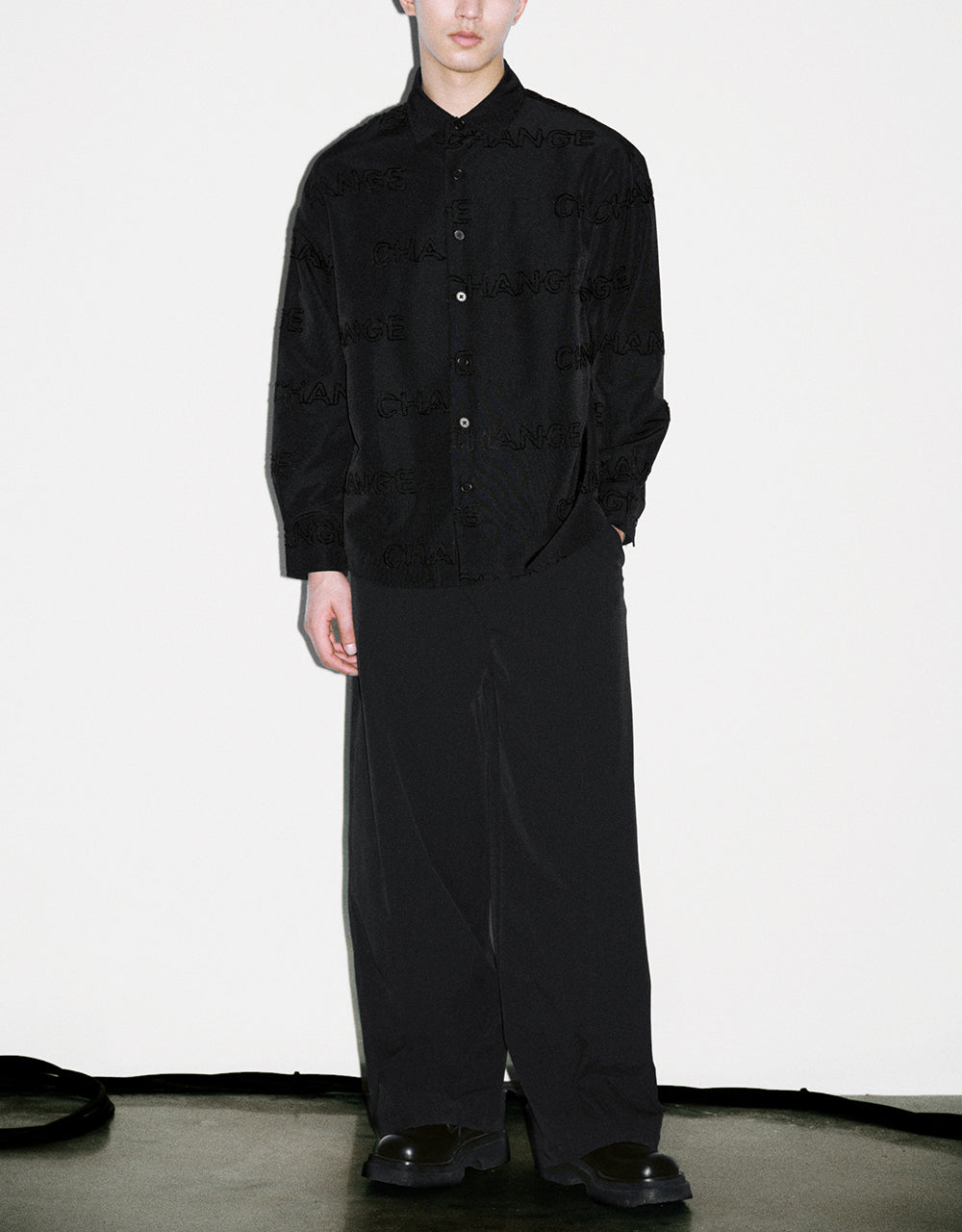 Letter Printed Button Up Oversized Shirt